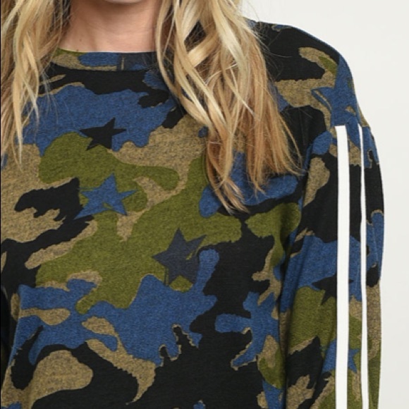 Blue & green camo sweatshirt sporty athleisure top - Picture 5 of 8